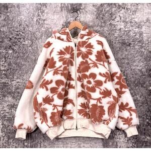 Free People Jacket Large Womens Canyon Moon Sherpa Chunky Fur Floral Zip Hoodie